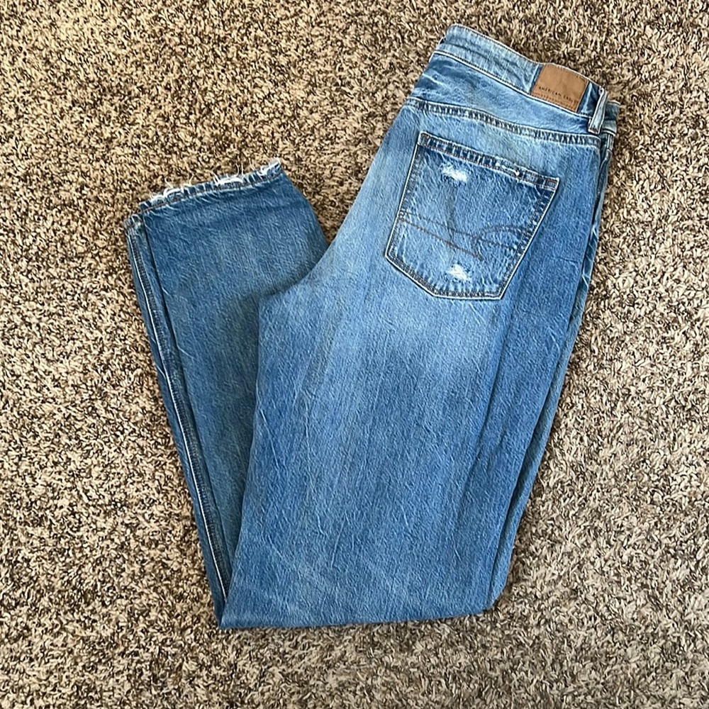 Medium wash lightly distressed mom jeans